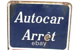 Ancienne plaque émaillée double face Autocar Arrêt / Les Courriers Normands
