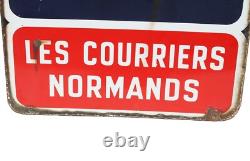 Ancienne plaque émaillée double face Autocar Arrêt / Les Courriers Normands