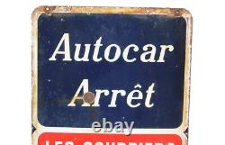 Ancienne plaque émaillée double face Autocar Arrêt / Les Courriers Normands