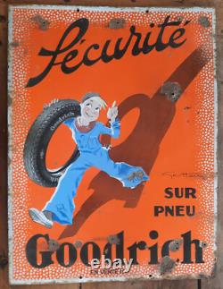 Ancienne plaque émaillée double face GOODRICH pneu automobile GéoHam EAS 80x60cm