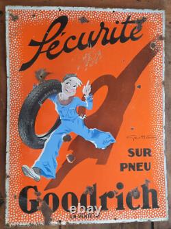 Ancienne plaque émaillée double face GOODRICH pneu automobile GéoHam EAS 80x60cm