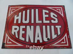 Ancienne plaque emaillée double face HUILES RENAULT ideal deco garage