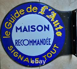 Ancienne plaque émaillée double face LE GUIDE DE L'AUTO automobilia garage Japy