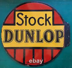 Ancienne plaque émaillée double face STOCK DUNLOP automobilia garage 50cm