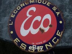 Ancienne plaque émaillée double face de garage ESSENCE ECO ESSO huile pompe
