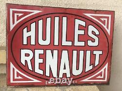 Ancienne plaque émaillée double face, huiles Renault