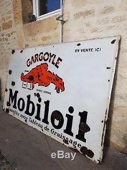 Ancienne plaque émaillée géante mobiloil garage oilcan