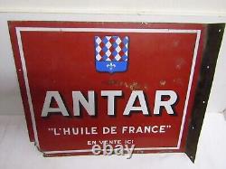 Ancienne plaque emaillée huile antar garage automobilia