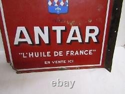 Ancienne plaque emaillée huile antar garage automobilia