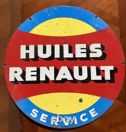 Ancienne plaque émaillée huiles Renault recto-verso 65 cm rare