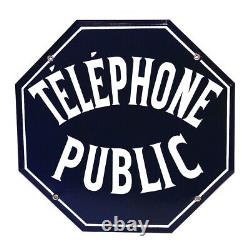 Ancienne plaque émaillée octogonale Téléphone Public des années 1960