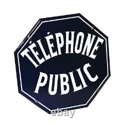 Ancienne plaque émaillée octogonale Téléphone Public des années 1960