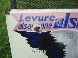 Ancienne plaque emaillée publicitaire Levure Alsacienne La Cigogne annee 30