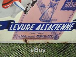 Ancienne plaque emaillée publicitaire Levure Alsacienne La Cigogne annee 30