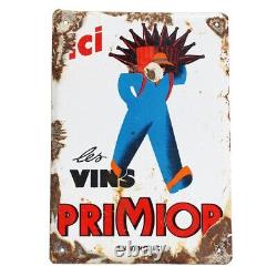 Ancienne plaque émaillée publicitaire les Vins Primior en vente ici