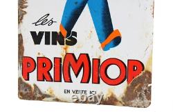 Ancienne plaque émaillée publicitaire les Vins Primior en vente ici