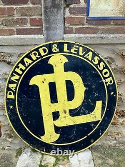 Ancienne plaque emaillée ronde double face Panhard et Levassor 98 cm