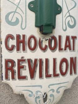 Ancienne plaque émaillée, thermomètre Chocolat Révillon, émaillerie Lyonnaise