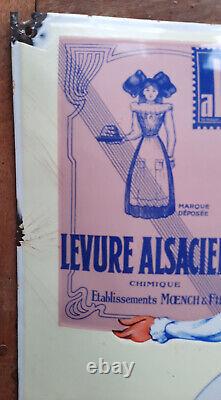 Ancienne plaque émaillée tole lithographiée Levure Alsacienne ALSA 29X49cm EAS