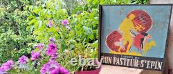 Ancienne plaque en métal peinte Enseigne drapeau Laines du Bon Pasteur & St Epin