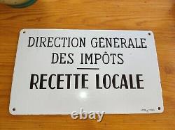 Ancienne plaque en tôle émaillée enseigne Impot Recette Locale