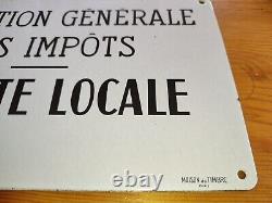 Ancienne plaque en tôle émaillée enseigne Impot Recette Locale