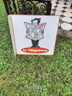 Ancienne plaque en tôle publicitaire le telegramme presse journaux no emaillee