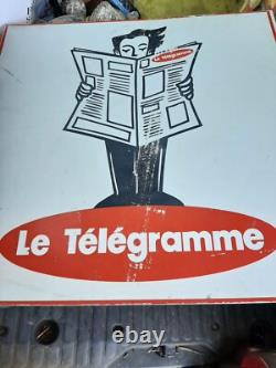 Ancienne plaque en tôle publicitaire le telegramme presse journaux no emaillee