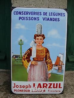 Ancienne plaque émaillée Joseph LARZUL, PLONEOUR LANVERN, Finistère