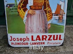 Ancienne plaque émaillée Joseph LARZUL, PLONEOUR LANVERN, Finistère