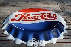 Ancienne plaque émaillée pepsi cola vintage 48cm forme capsule