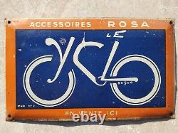Ancienne plaque ou tôle peinte Rosa Le Cyclo vélo pièces accessoires feux phares