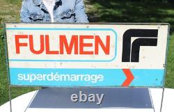 Ancienne plaque publicitaire 76 cm x 31 cm / tôle non émaillée Batteries Fulmen
