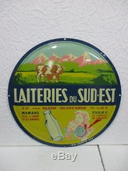 Ancienne plaque publicitaire en tôle LAITERIES DU SUD EST, S De Andreis