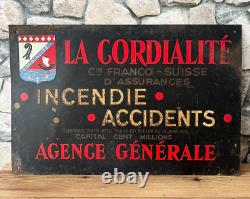 Ancienne plaque publicitaire en tôle peinte LA CORDIALITE année 30 déco ++