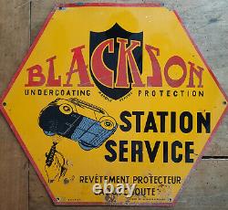 Ancienne plaque tole BLACKSON protection Garage Automobilia Huile 43X50cm