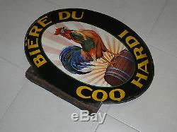 Ancienne plaque tole emaillee double bière coq hardi brasserie enseigne