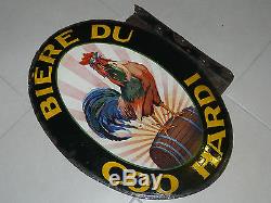 Ancienne plaque tole emaillee double bière coq hardi brasserie enseigne