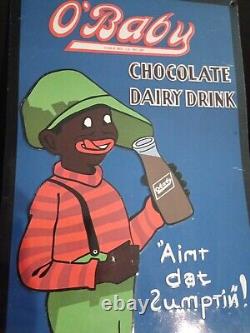 Ancienne plaque tôle lithographiée pub O'BABY chocolate dairy drink US PAT. OFF