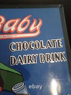 Ancienne plaque tôle lithographiée pub O'BABY chocolate dairy drink US PAT. OFF
