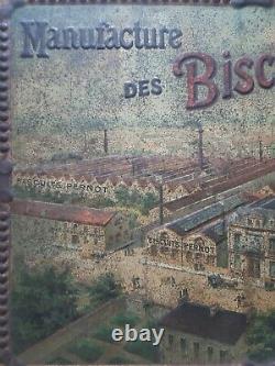 Ancienne superbe RARE Tole Publicitaire emboutie Biscuiterie Pernot dijon 1920