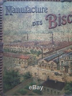 Ancienne superbe et RARE Tole Publicitaire emboutie Biscuiterie Pernot 1900
