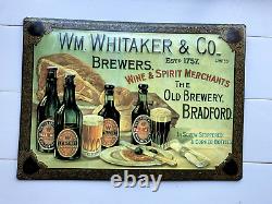 Ancienne tôle lithographiée publicitaire Bières Whitaker Brewery original sign