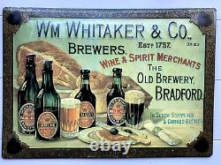 Ancienne tôle lithographiée publicitaire Bières Whitaker Brewery original sign