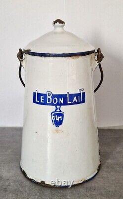 Antique pot à lait émaillé publicitaire société laitière Maggi Le Bon Lait