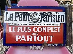 Authentique PLAQUE EMAILLEE Le Petit Parisien Double Face Et Signe