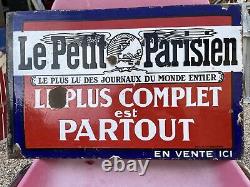 Authentique PLAQUE EMAILLEE Le Petit Parisien Double Face Et Signe