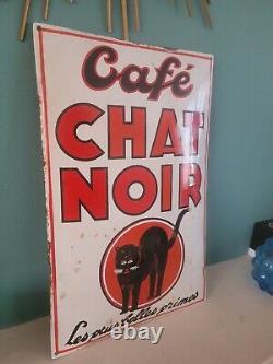 Authentique ancienne plaque émaillée Cafés Chat Noir EAS