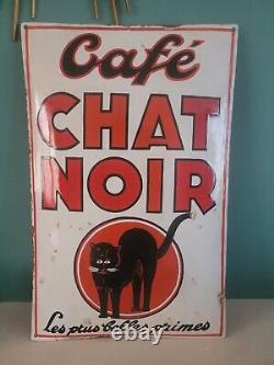 Authentique ancienne plaque émaillée Cafés Chat Noir EAS