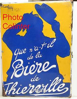 BIERE DE THIERVILLE (Meuse) authentique Plaque émaillée ancienne 45 x 60cm
